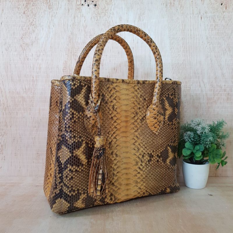 Python Snakeskin Webe Bag Size 30cm/genuine Leather Work Bag/Women's ...