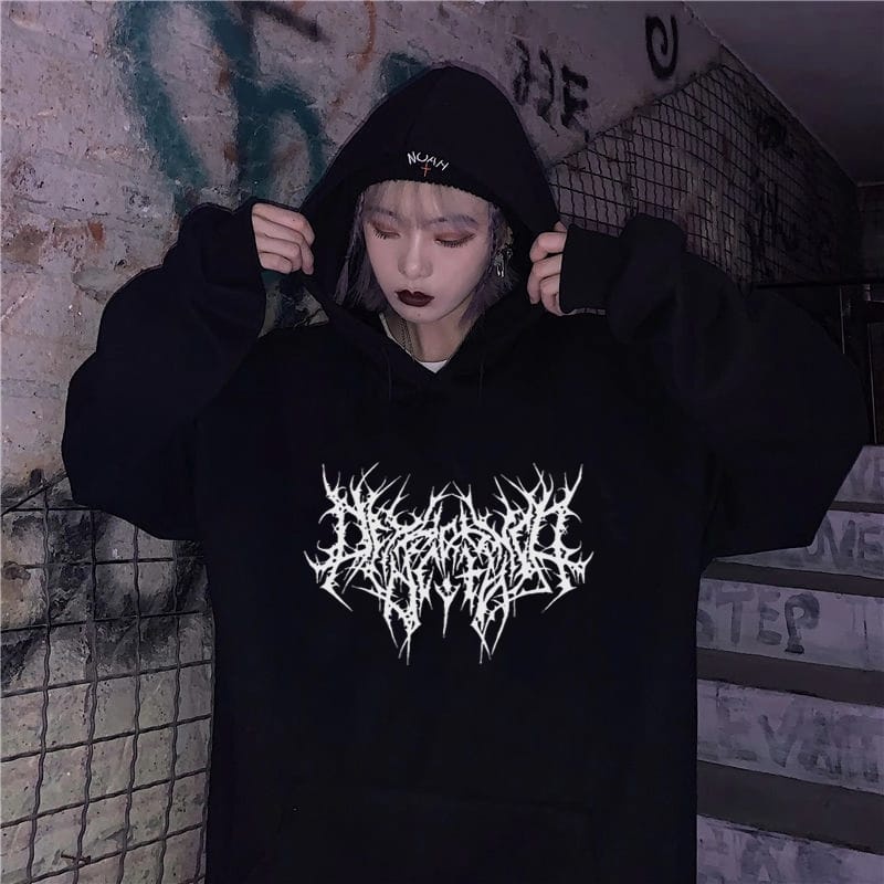 Harajuku GOTHIC Korean HOODIE SWEATER FLEECE Material Shopee Singapore