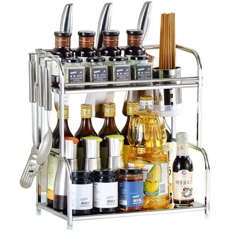 Stainless steel kitchen shelf table top seasoning rack household all ...