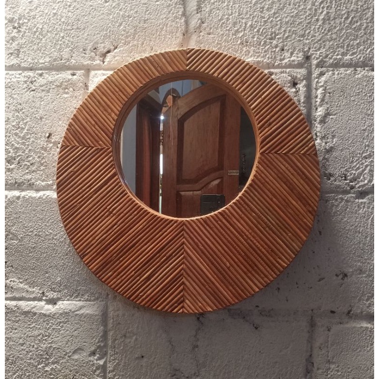 Aesthetic Rattan Mirror Round Wall Mirror Earrings 40cm | Shopee Singapore