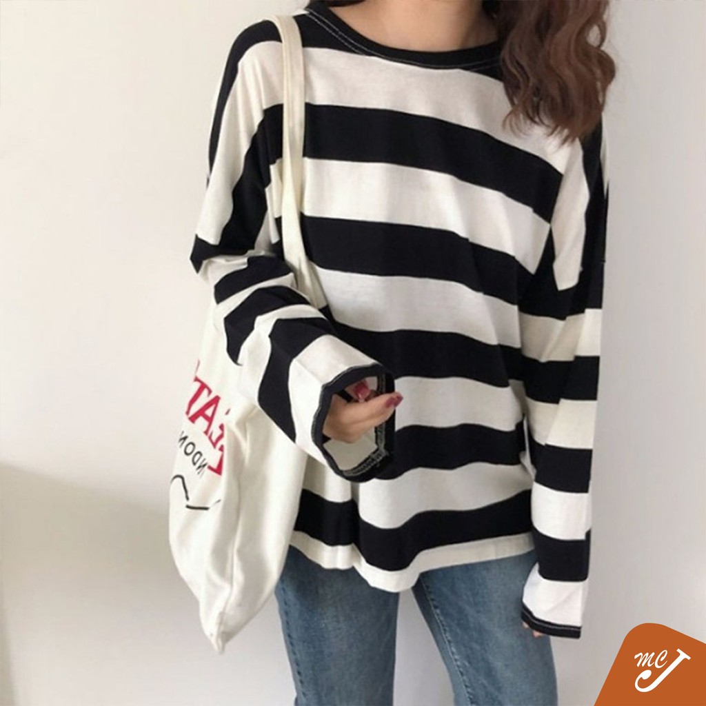 McJoden CUTE MAS Korean Women Baggy shirt Fashion Casual Loose Tops Long sleeve T shirt clothes INS Blouse Baju Wanita Shopee Singapore