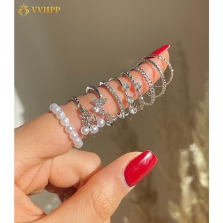 Unique Pearl Ring Index Finger Ring Fashion Pearl Stackable Joint Ring Hoop  Rings 4pcs For Women And Girls