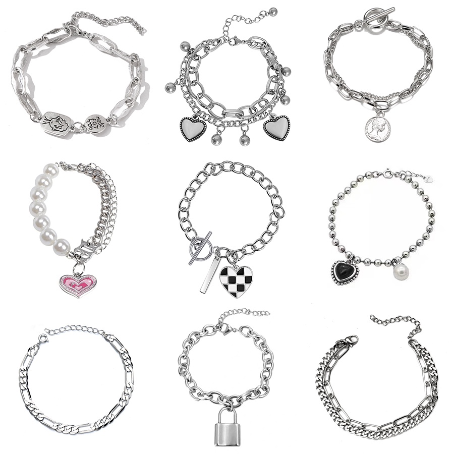 Korea Ins Metal Bracelet for Women Fashion Hip-hop Simple Love Pendant All-match Bracelet Jewelry Gift