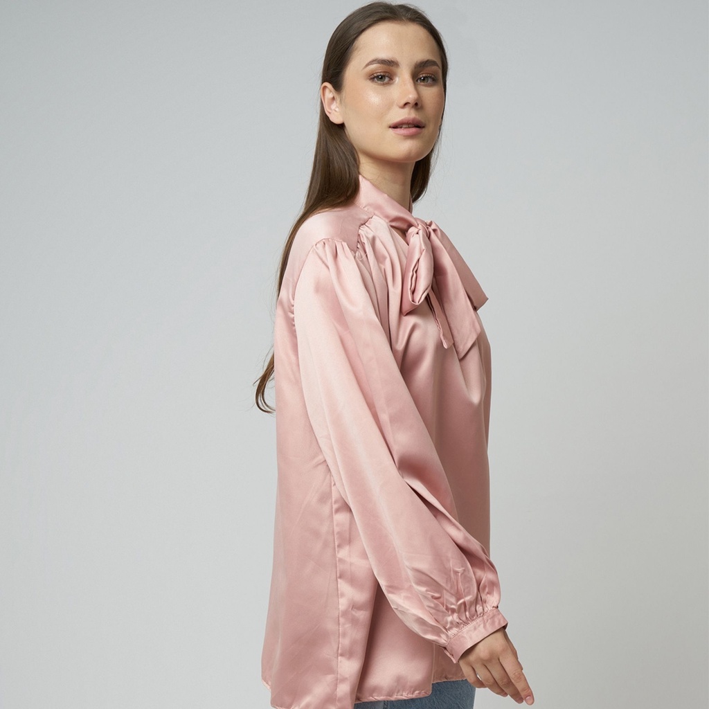 Monellina Blouse Oversize Wanita Satin Velvet - Gambar 4
