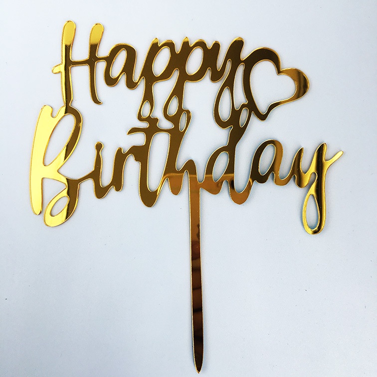 Ready Stock Gold Glitter Cake Topper Double-Sided Acrylic Happy ...