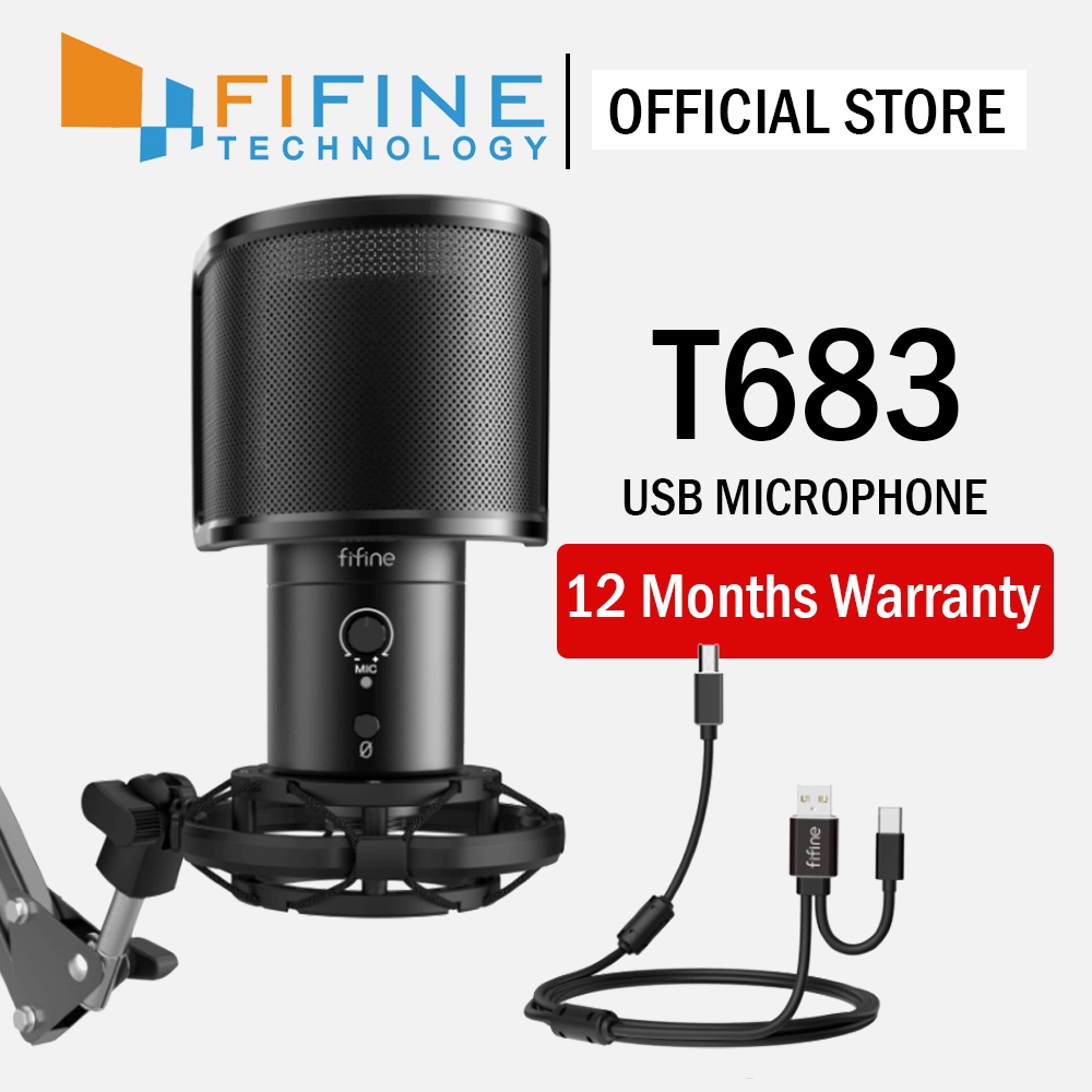 FIFINE T683 USB Microphone Bundle with A Mute Button, A Volume Dial & A ...