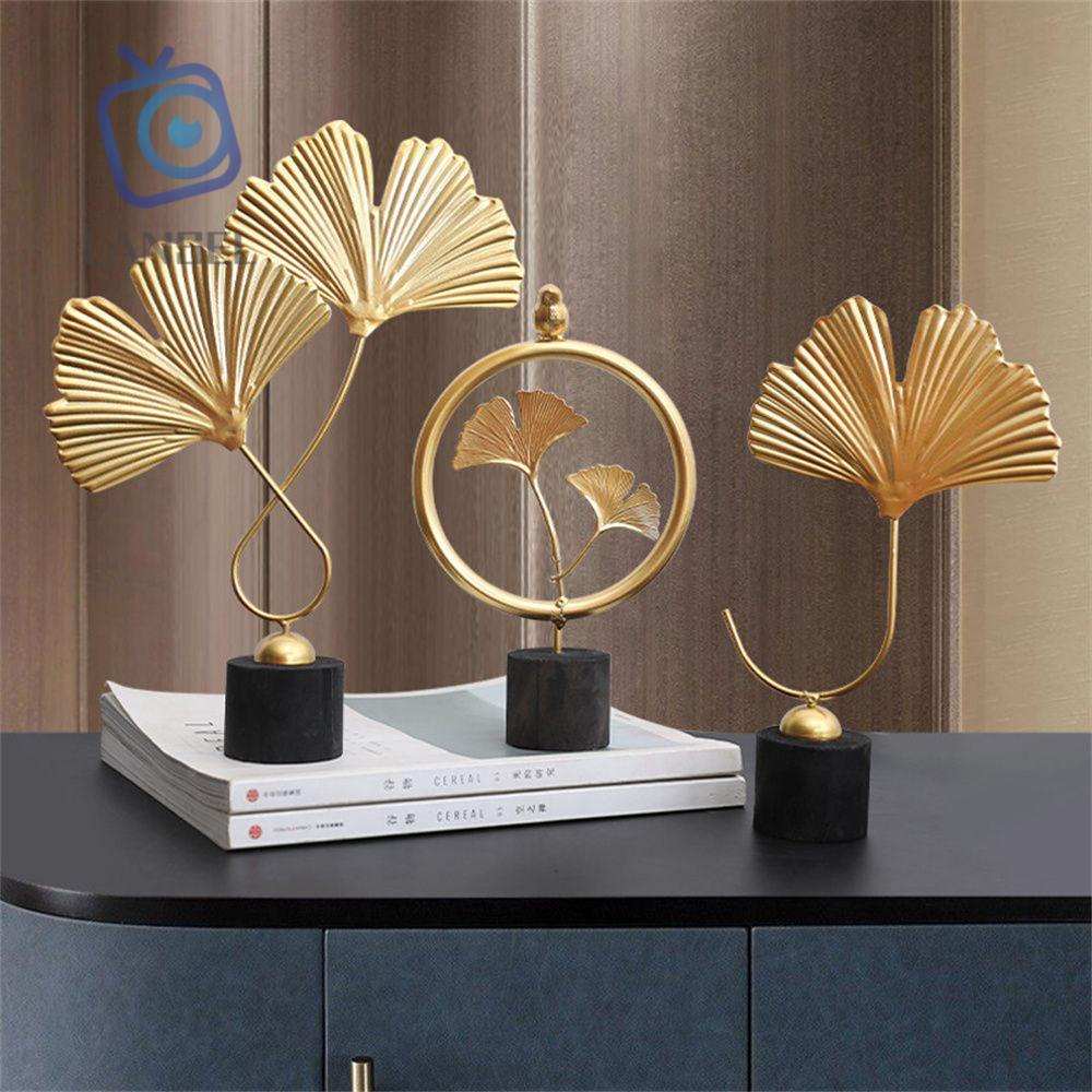 LANSEL Luxury Gingko Leaf Ornament Fashion Design Home Supply Porch Craft Office Nordic Living Room Decor Metal Table Top Decoration