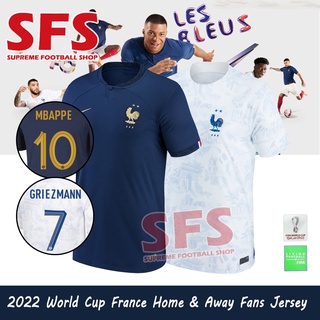 Nike France Kylian Mbappe Away Long Sleeve Jersey 22/23 w/ World Cup 2022 Patches (White/Game Royal) Size L