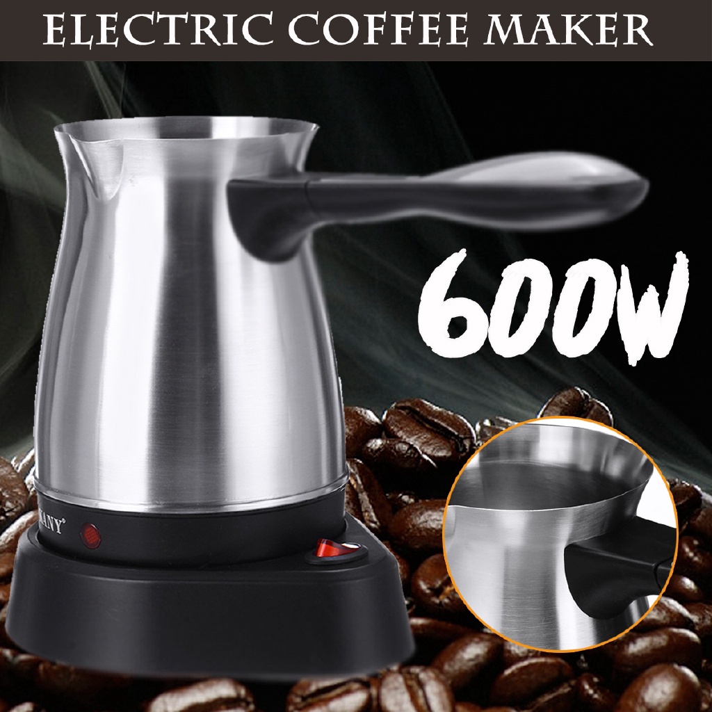 Electric Coffee Maker Pots Kettle 600W 500ml Turkish Espresso Percolator  Home Office Tea Milk Coffee Machine Stainless Steel