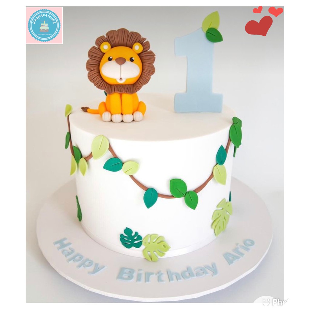 Baby Lion Birthday Theme Cake / Jungle Theme Birthday Cake / Eggless