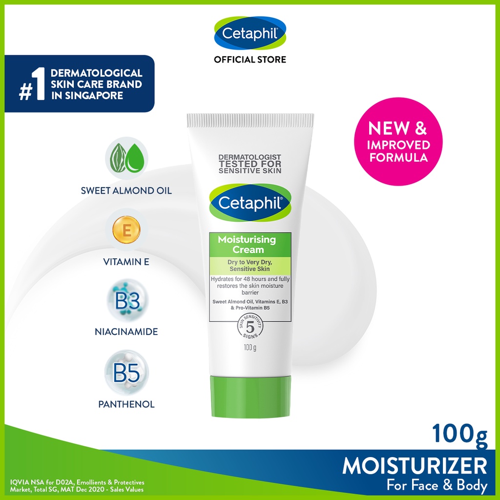 CETAPHIL Moisturizing Cream 100g Face & Body Moisturizer for Sensitive, Dry Skin, FragranceFree