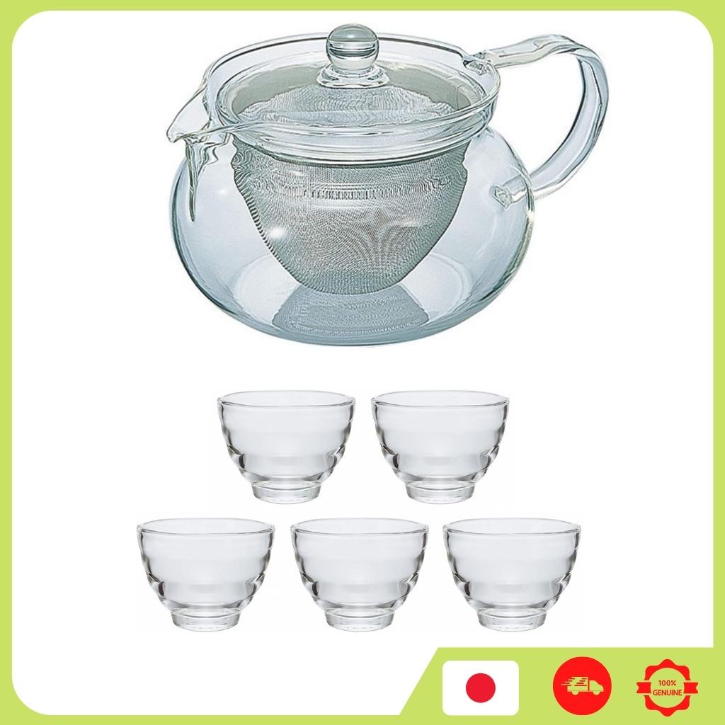 HARIO Teapot Transparent 450ml and 5 cups set, Microwave Compatible