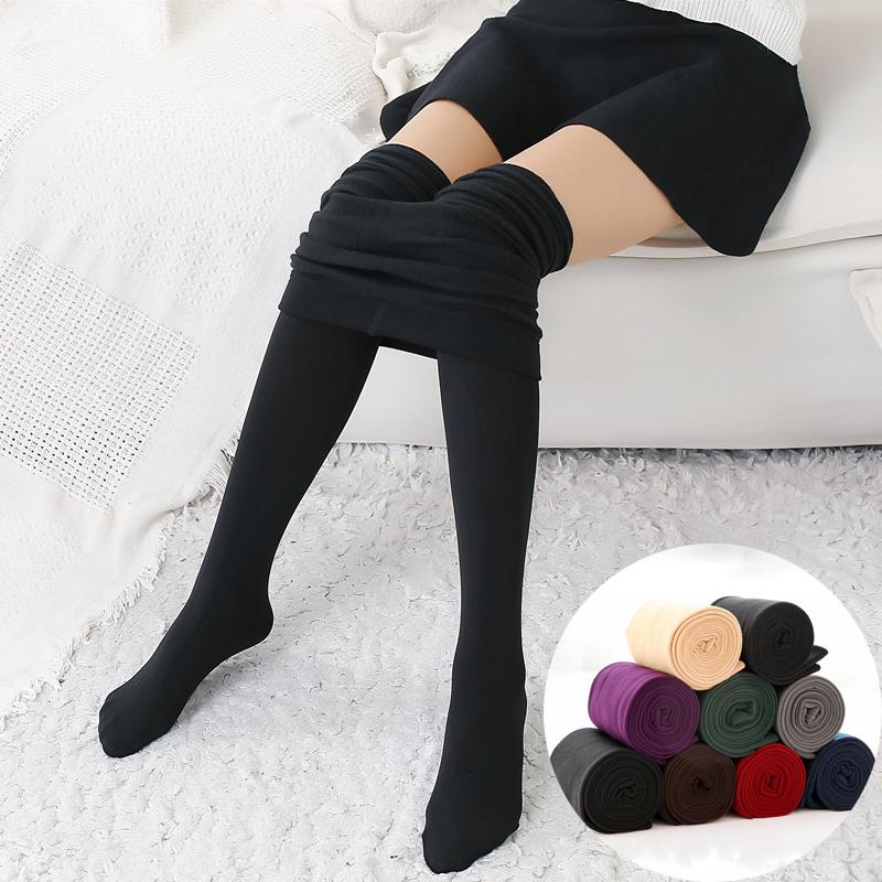 1pc Thickened & Fleece Lined Fake Translucent & Transparent Footed Tights  For Autumn And Winter