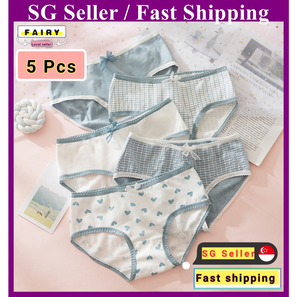 SG Seller)5 Pcs Women Underwear Cotton Briefs Cute Ladies Panties Girls Underpants  Seamless Lingerie Sexy Panty