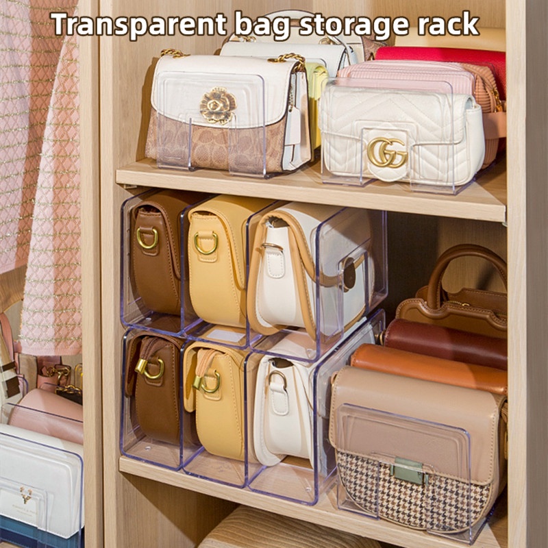Stackable Bag Storage Box Transparent Divider Handbag Storage Rack