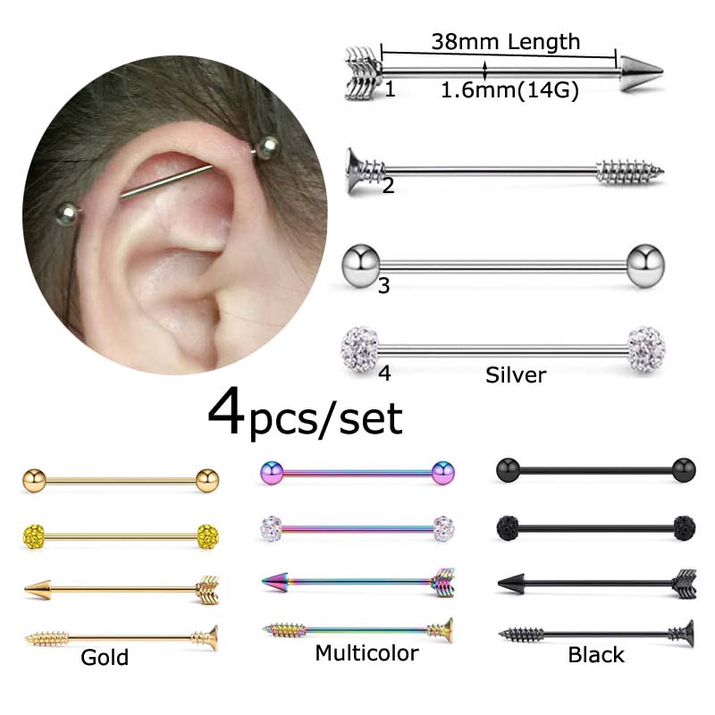 4pcs sets 14G Scaffold Barbell Earring Tribal Arrow Cartilage Piercing Stainless Steel Shopee Singapore