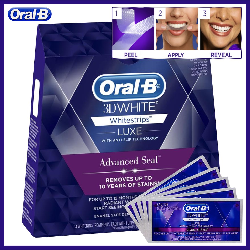 OralB 3D White Luxe Advance Whitestrips Seal 28 Strips, 14 Treatments