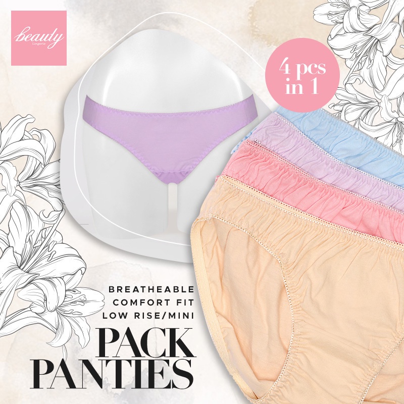 Beauty Lingerie - C01140 Pack Panties 100% Cotton/ Underwear/ Panty/ Low  Rise/ Mini/ 4in1/ Comfortable