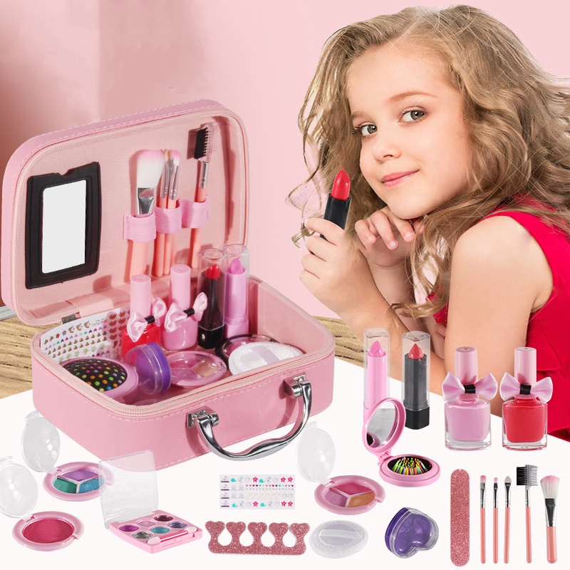 【sg ready stock】Children Pretend Play Toys Girls Makeup Toy Princess Makeup Tools Kit Washable Makeup set