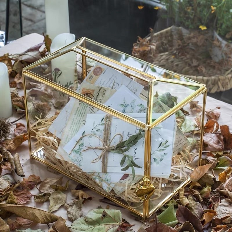 Personalized gold frame Wedding Ang Bao Box (house with pigeon hole and
