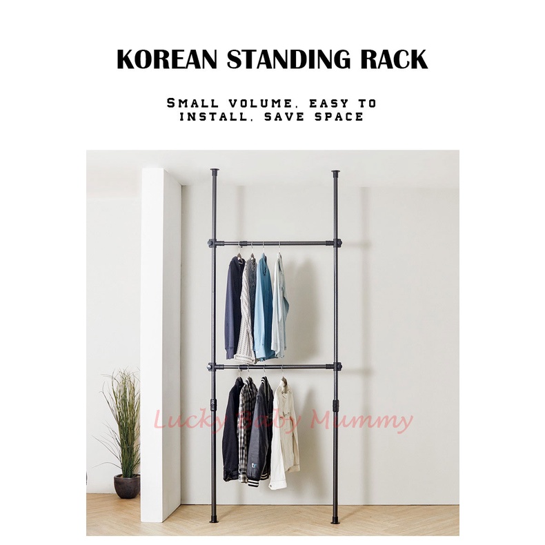 32mm Korean Standing Clothes Rack Space Saving Corner Valet Clothes Rack Hanging Pole Shopee Singapore