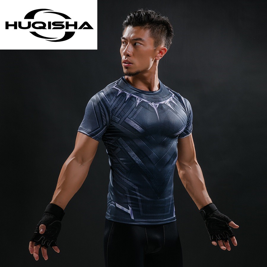 New 3D Printed Black Panther T-shirt Men Summer Fashion Short Sleeve Compression T Shirt Bodybuilding Men's Clothing