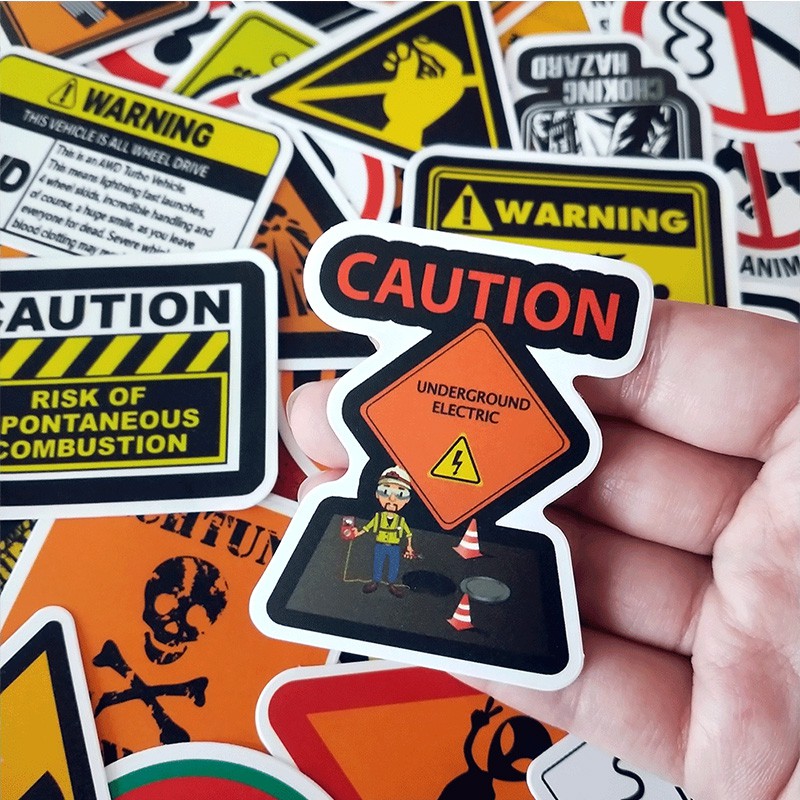 50 PCS Warning Stickers Danger Banning Signs Reminder Waterproof Decal ...