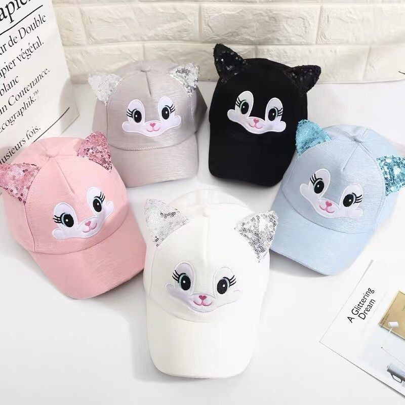 Kids Cat Baseball Hats Cute Cartoon Cat Cap For Kids Shinny Ears