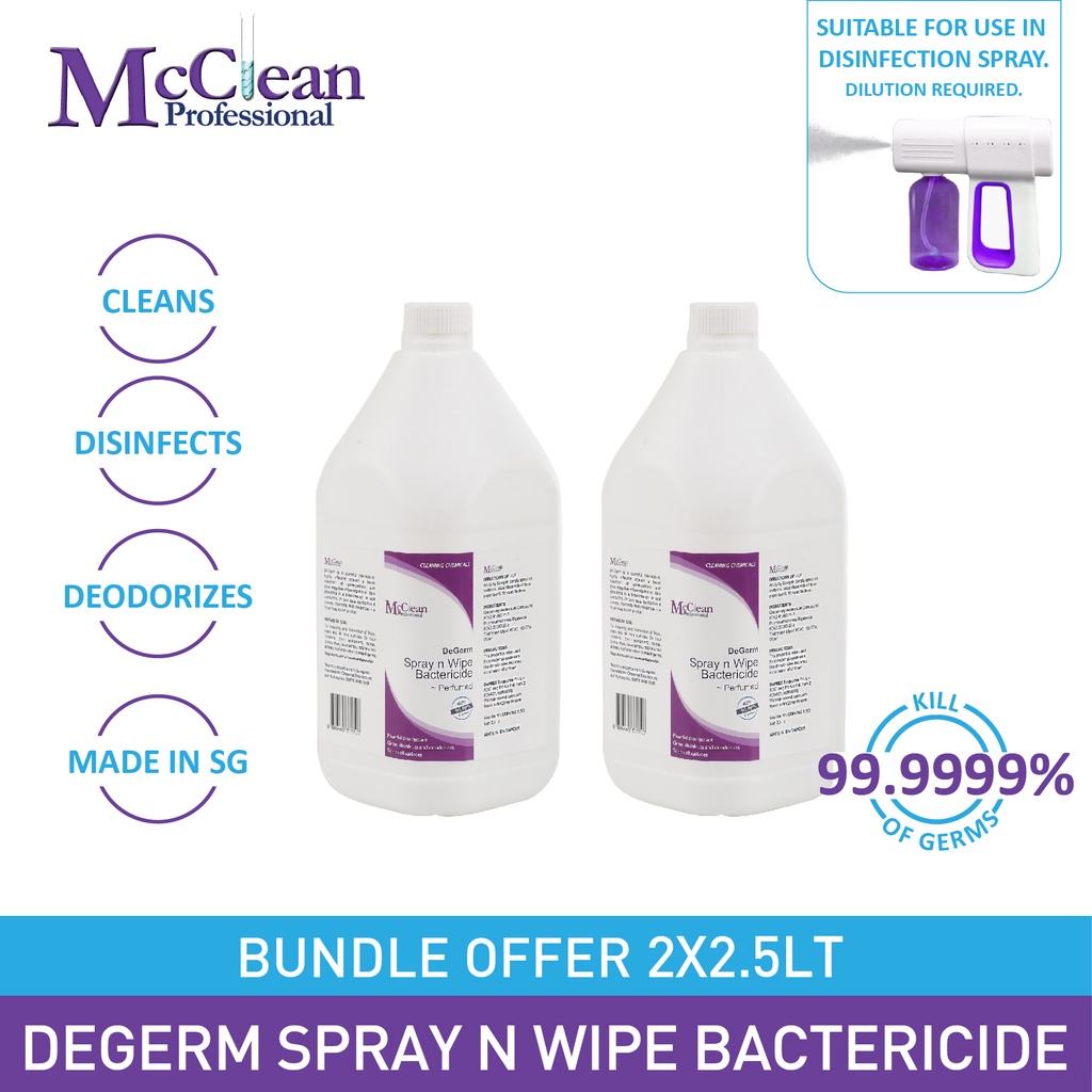 (2 x 2.5LT) McClean DeGerm Spray n Wipe Bactericide/ Disinfection spray ...