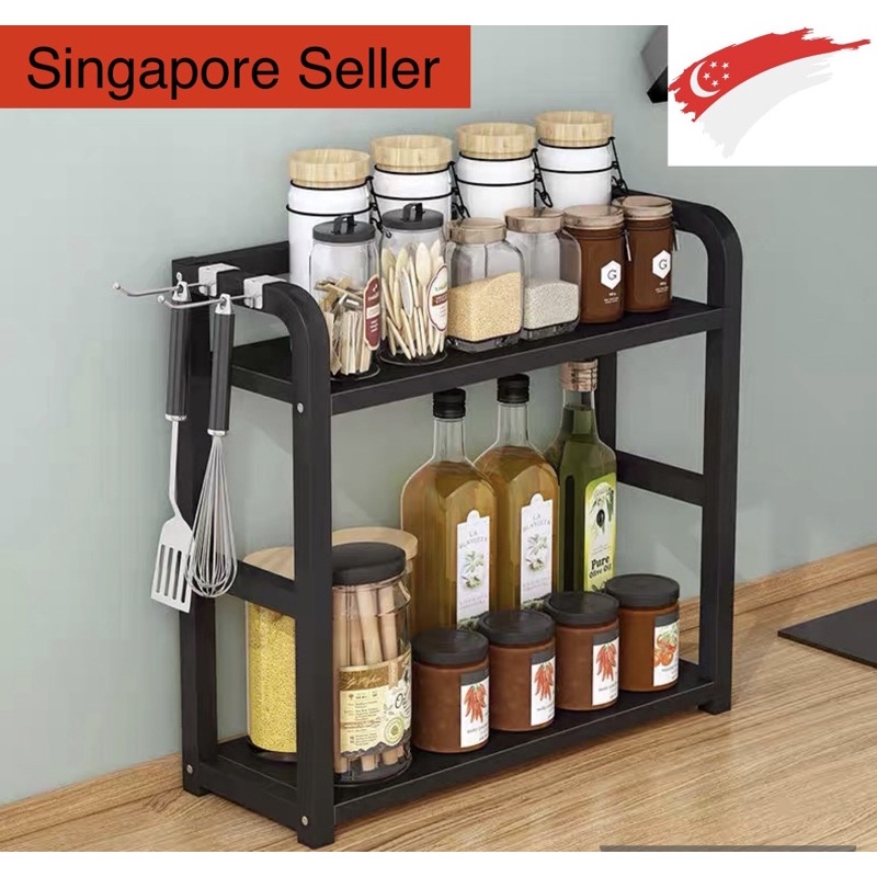 [SG STOCK] Kitchen Condiment Rack Spice Seasoning Rack Organiser 2-Tier ...
