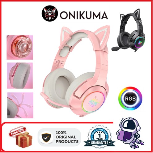 Onikuma K9 Cat Ear Gaming Headset Surround Sound Cute Wired