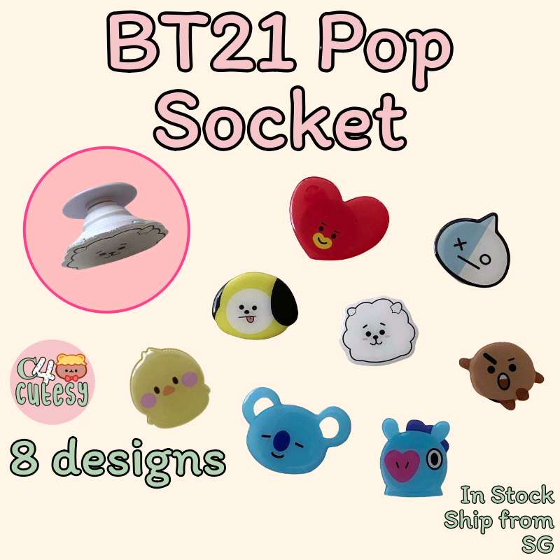 [SG Seller] BT21 Phone Grip Mobile Handphone HP Holder Cute Cartoon - Ring Holder Iring PopGrips BTS Army Christmas Gift