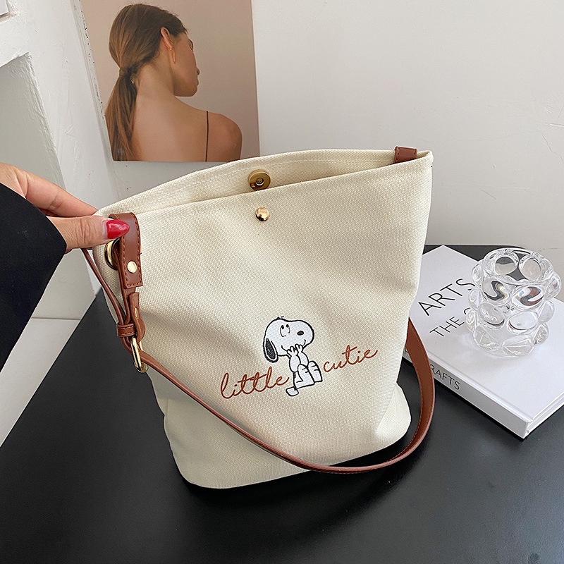 Korea Women Shoulder Bag Sling Bag Canvas Bucket Tote Bag Super Hot Sell High Quality New Fashion Stitching Art Canvas Bag
