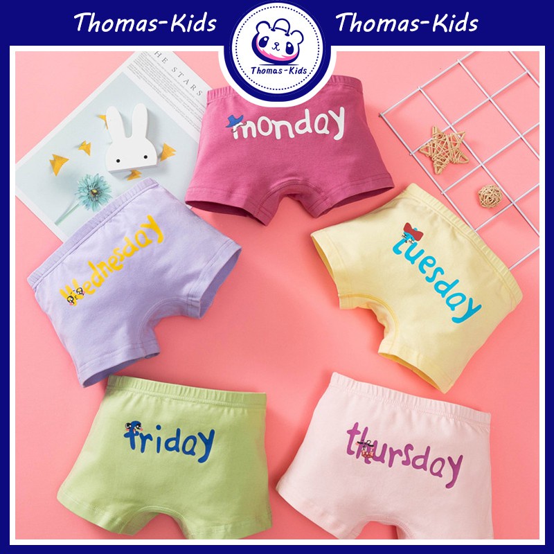 THOMAS KIDS 5pcs Boxer Underwear Girls Pure Cotton Kids Boxer for