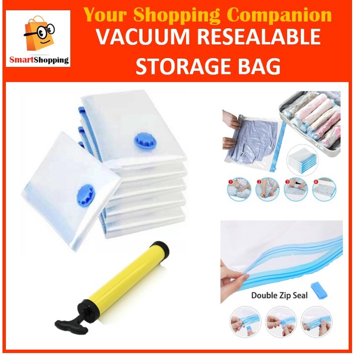 Vacuum Storage Bag Resealable Free Clips Storage Space Saver 80% ...