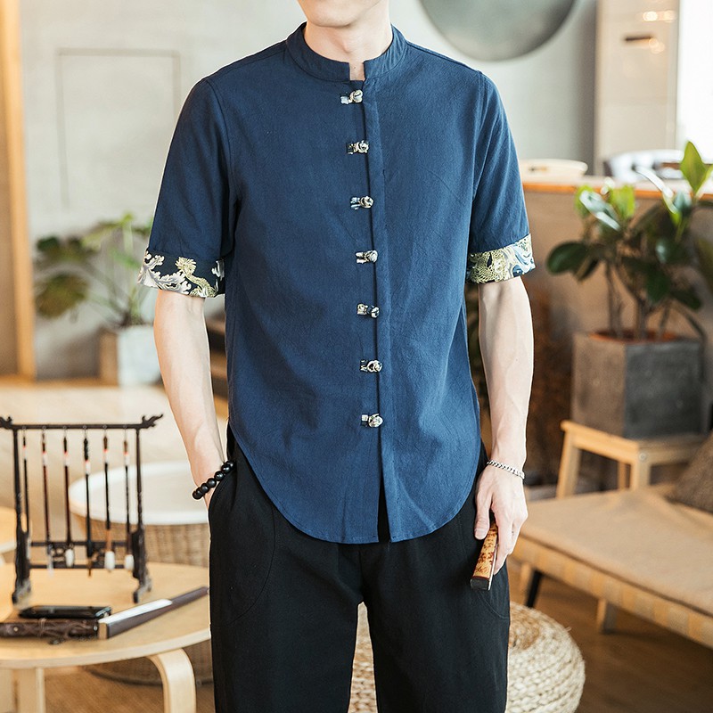 2020 latest ins super fire Chinese style shirt men's short