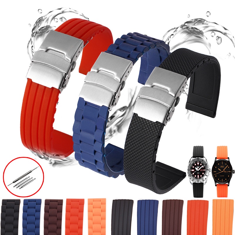 Men's silicone rubber strap, strap unfolded, waterproof 16mm, 18mm