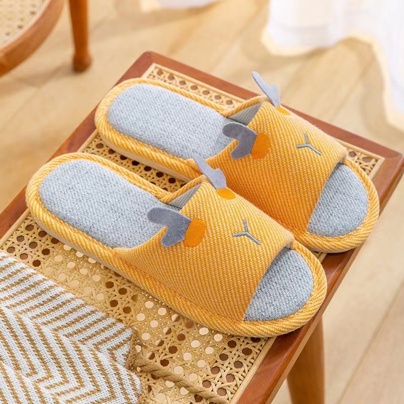 Home Indoor Anti Slip Slippers Linen Soft Couple In House Slippers Men and Women Bedroom Slippers Cute No Slip Shopee Singapore
