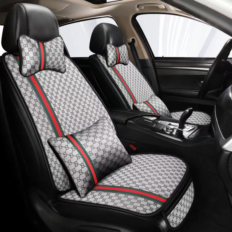 Luxury Car Seat Covers Set Linen Car Headrest Pillow Auto Steering Wheel Cover Cushion Car Seat Cover Full Set Universal 2022new