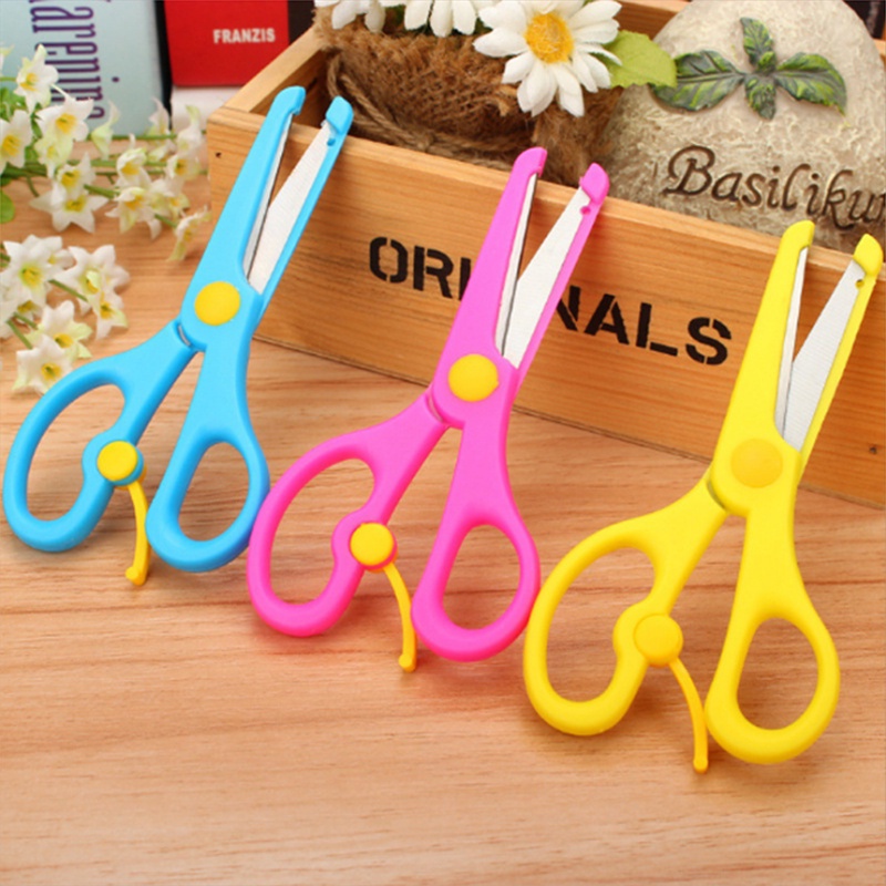 Cute Round head scissors Safety plastic Elastic small scissors cut