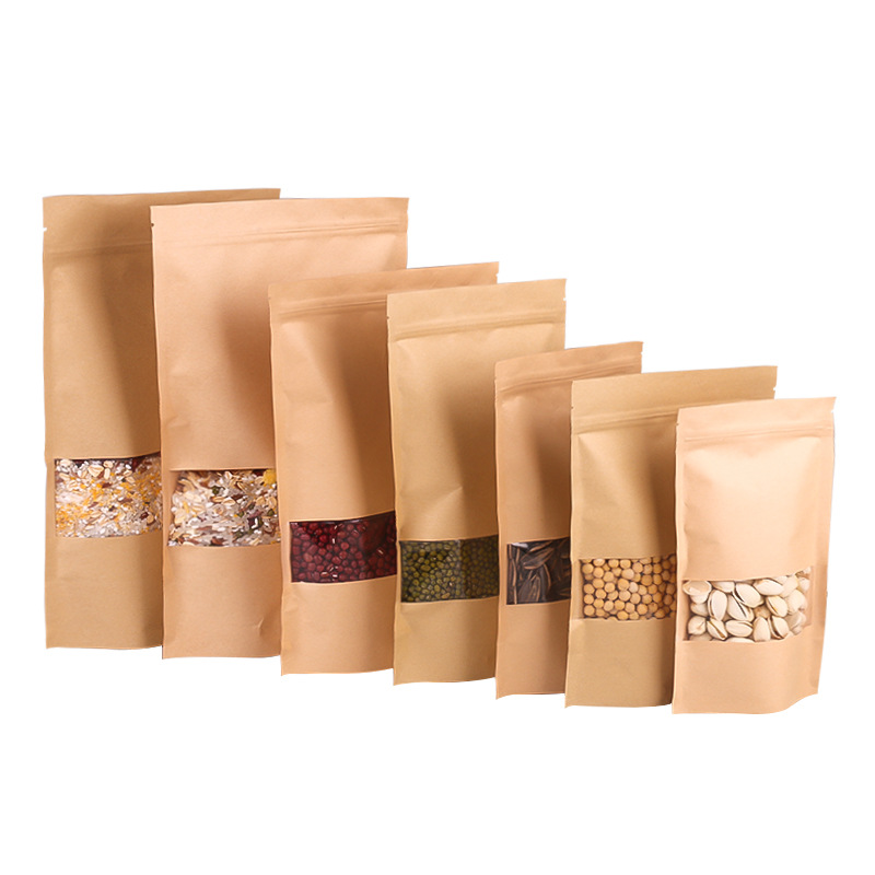 Kraft Paper Bag Window Zip Lock Empty Dried Food Fruit Tea T Package