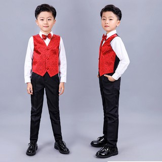 4PCS Kid Boy Vest+Shirt+Shorts+Necktie Formal Wedding Party Show Clothes  Outfits