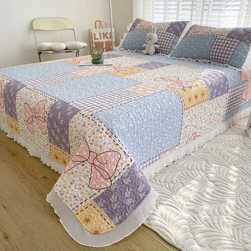 Cute Bow Tie Bedsheet Princess Lace Bed Cover Cotton Bed Sheet with