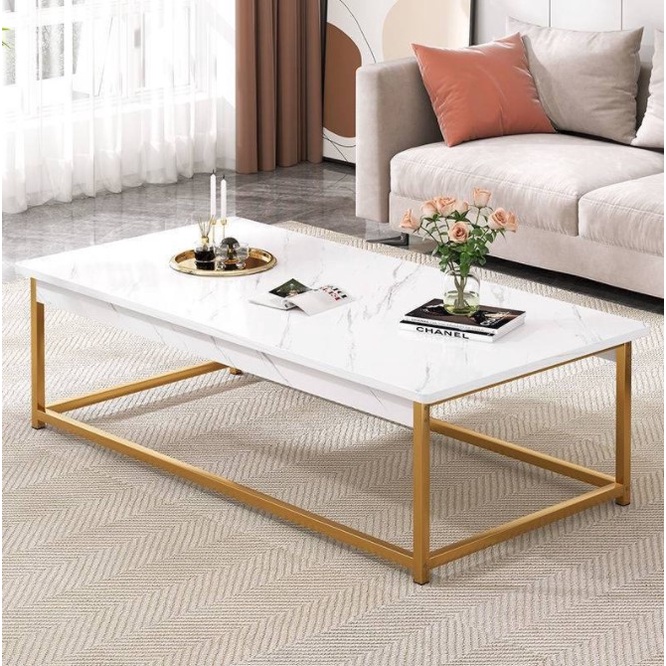 LONG 140CM RECTANGULAR Wooden Marble Coffee Table Meja Kopi Ruang Tamu ...