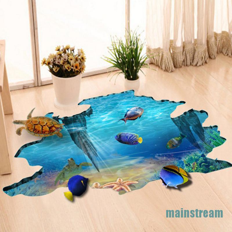 [main]3D Sea Underwater World Fish Turtle Wall Stickers Room Wall Floor ...