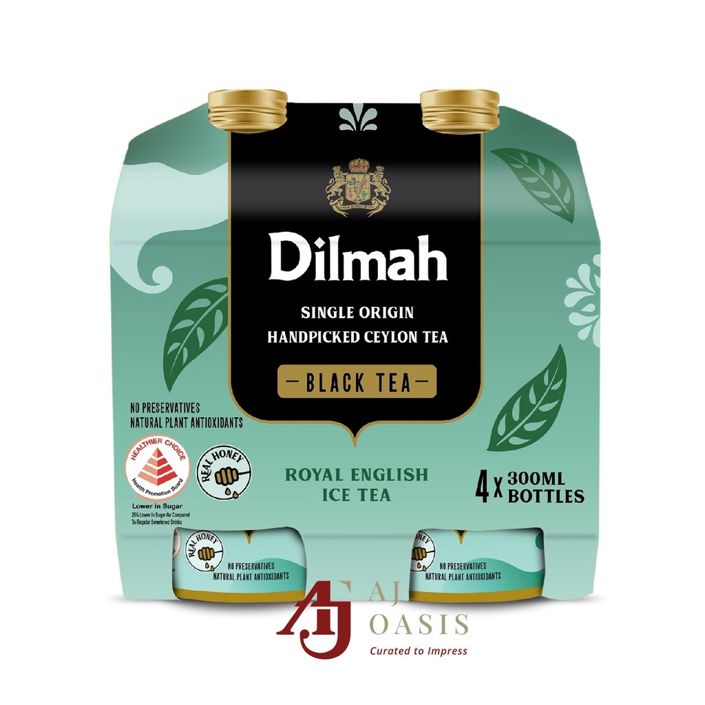 Dilmah Ready To Drink Royal English Black Tea Glass Bottle, 4x300ml