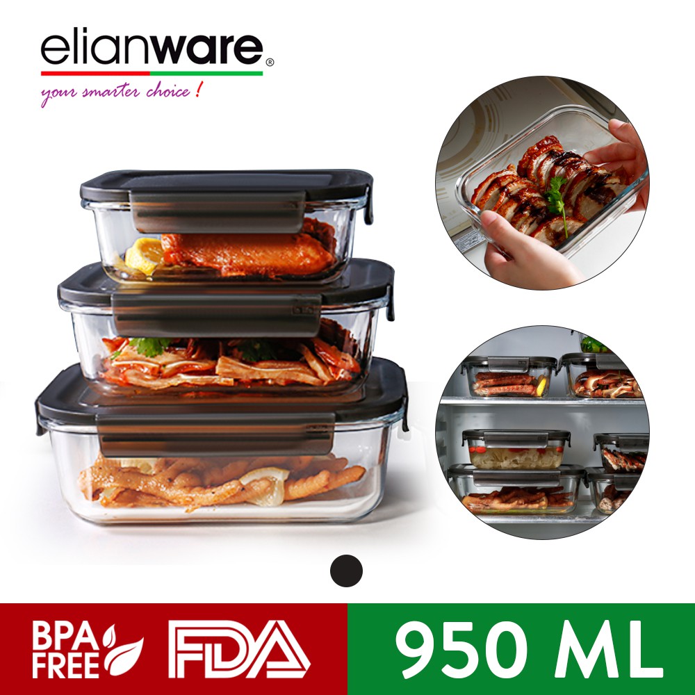 Elianware Borosilicate Glass Food Container, AntiLeaking Lunch Box