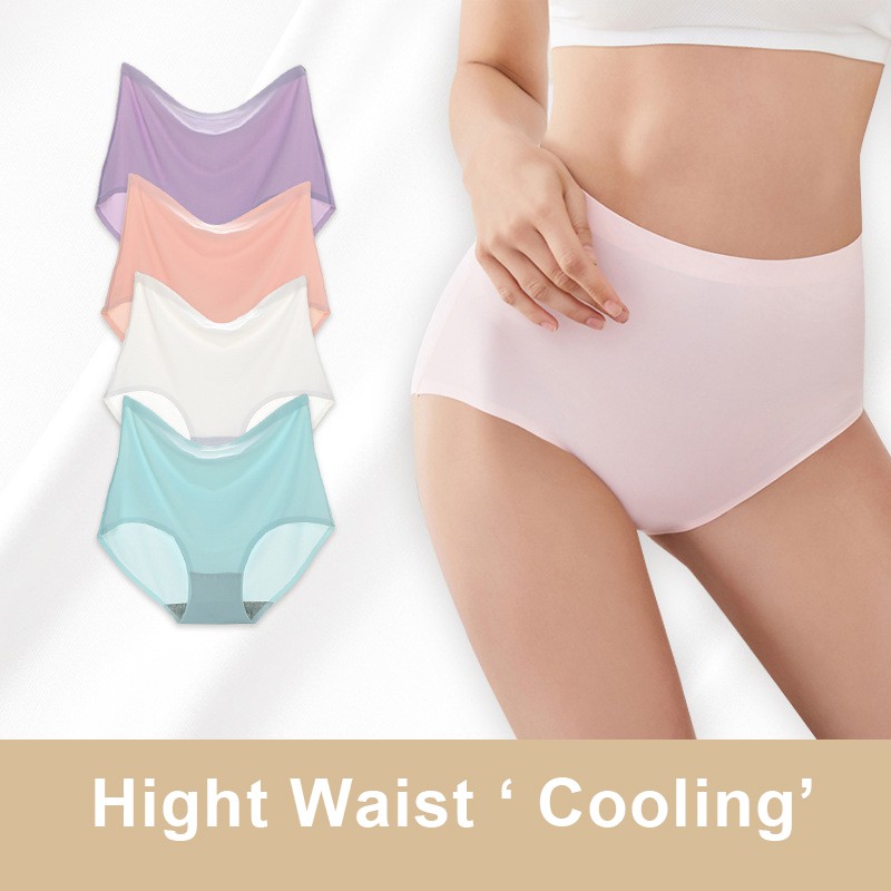 Women's Plus Size Underwear High-Waisted Ice Silk Cooling Panties  Ultra-Thin Seamless Skin-Friendly Briefs