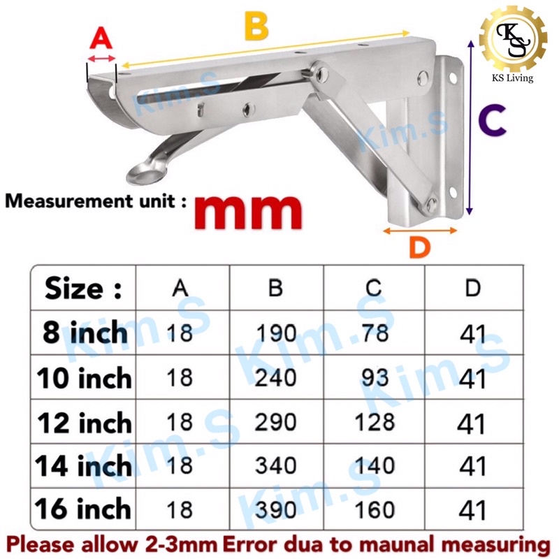 Kim.S 304 Stainless Steel Folding Wall Shelf L Bracket K Type Flexible ...