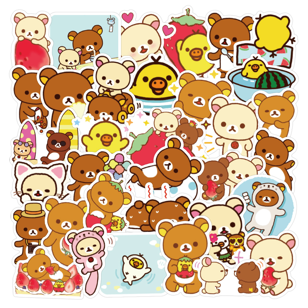 50 pcs Rilakkuma Bear Cute Cartoon Waterproof Stickers